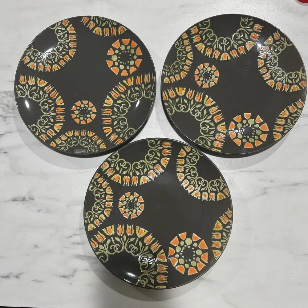 180 Robin Pickens Dinner Plates Lot Of 3 Gray 10” Floral Cottage Core Whimsy